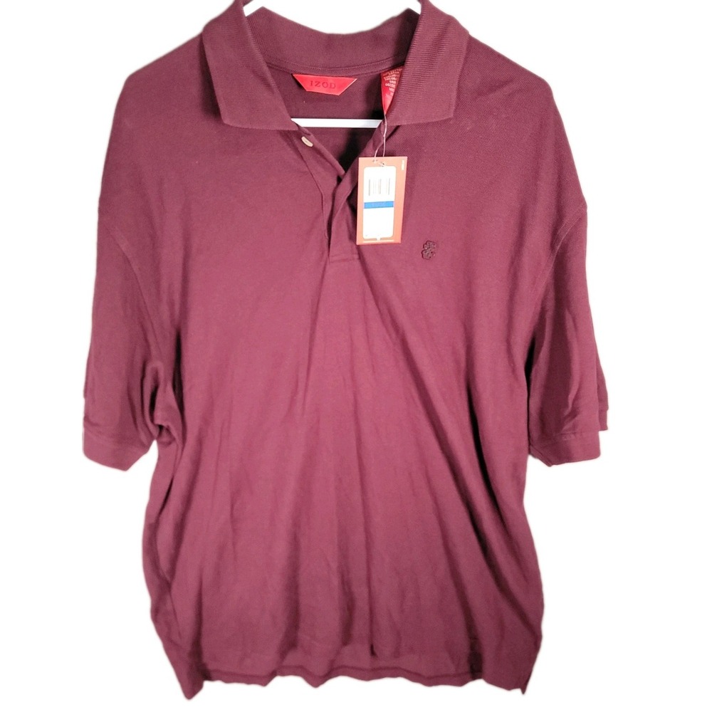 NWT IZOD Polo Shirt Mens XL Maroon Burgundy Fig Pique Short Sleeve Classic Top